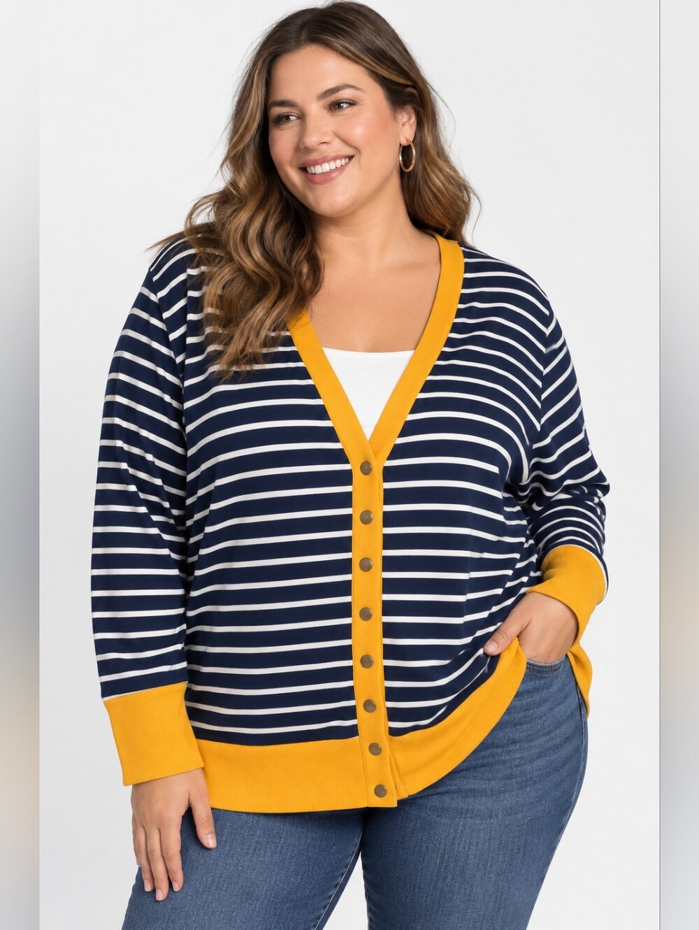 🖤💛 COWEAR Striped Snap Front Cardigan – Size 3XL – NWT
